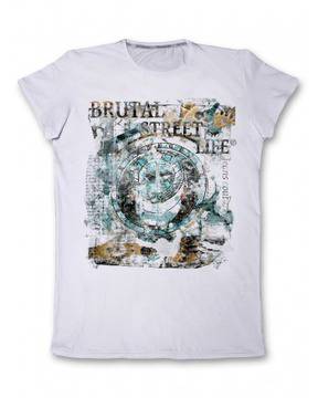 Бяла мъжка тениска с щампа – Абстрактен часовник