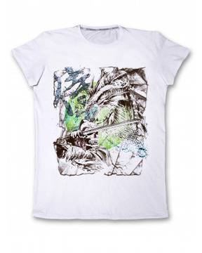 Бяла мъжка тениска с принт – Самурай