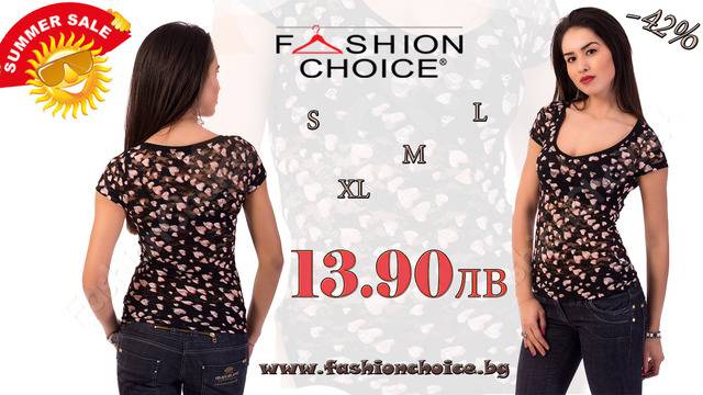 Дамска блуза от черна полупрозрачна дантела на сърца