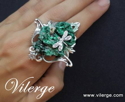 Луксозен топ пръстен с перлен малахит от изискана бижутерия Стилни бижута от естествени камъни За жени