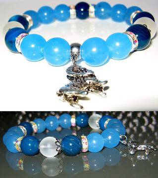 Гривна от естествени камъни Ахат, Планински кристал и Аквамарин