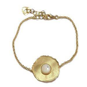 Дамска сребърна гривна Oxette с жълта позлата и седеф