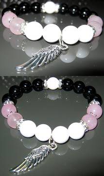 Гривна от естествени камъни Ахат, Оникс и Розов Кварц DM-353