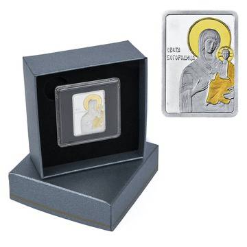 Сребърно кюлче изобразяващо Св. Богородица, с частично златно покритие. Един тематичен подарък със стойност, подходящ за…