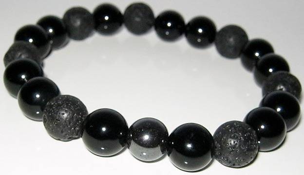 Мъжка гривна от естествени камъни Оникс и Вулканичен камък DM-357