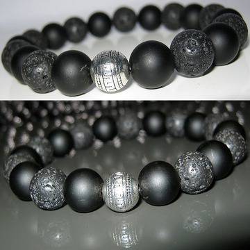 Мъжка гривна от естествени камъни Оникс и Вулканичен камък DM-358