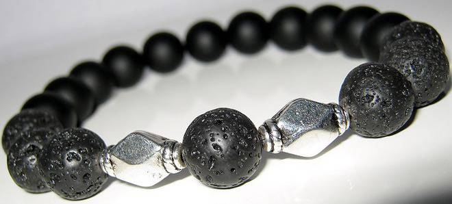 Мъжка гривна от естествени камъни Оникс и Вулканичен камък DM-363