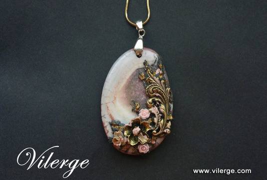 Винтидж колие с естествен камък от луксозна бижутерия за стилни жени подарък за празник коледа