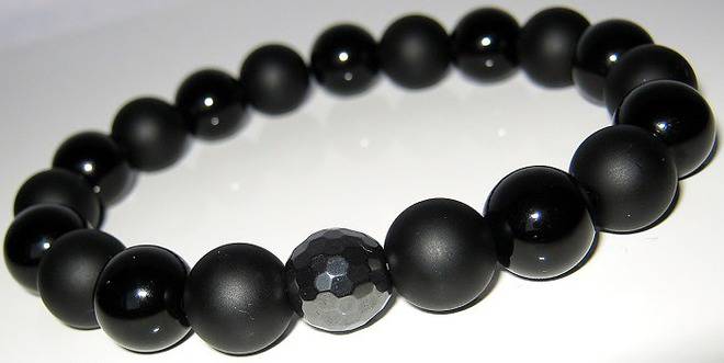 Мъжка гривна от естествени камъни Оникс и Хематит DM-362