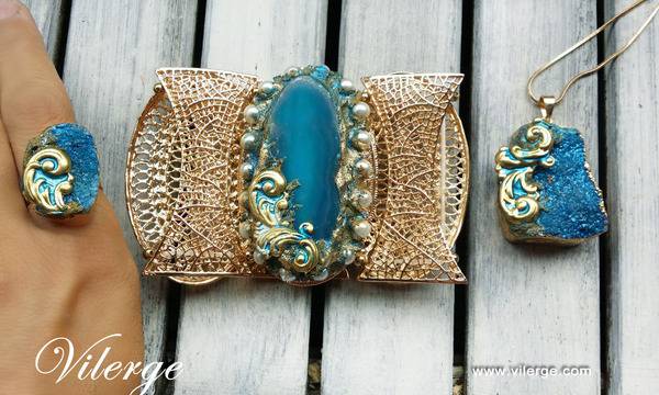 Коледен и Новогодишен топ лукс женски подарък бижу с естествен камък гривни, колие и пръстени