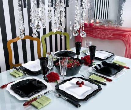 Сервиз за хранене Luminarc Authentic, черно-бял, 19 части