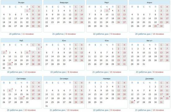 Почивните дни през 2016 година и дати за отработване