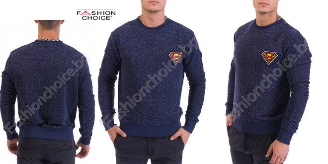 Мъжка блуза с дълъг ръкав в син меланж с емблема