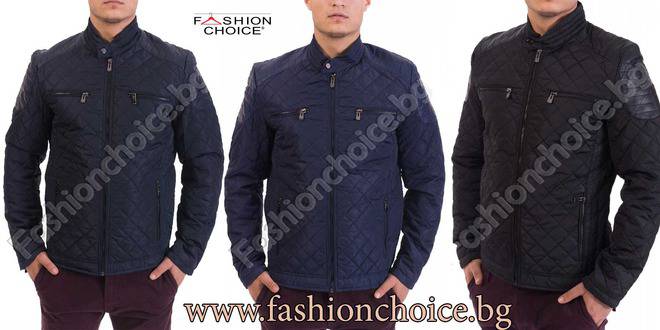 Вталено мъжко яке в 3 цвята с еко кожа на раменете