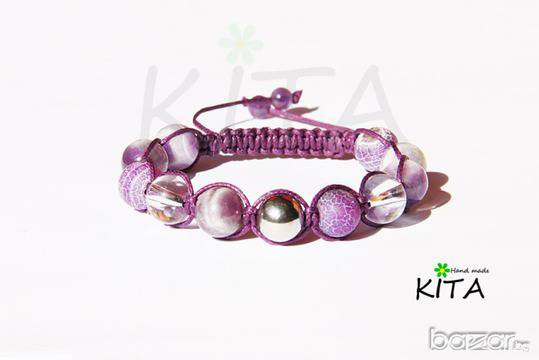 Гривна с естествени камъни Аметист, Ахат и Планински Кристал