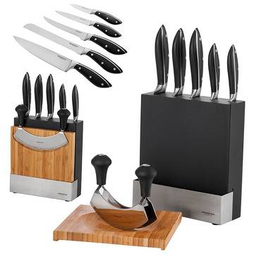 Луксозен комплект от кухненски ножове, дъска и чопър