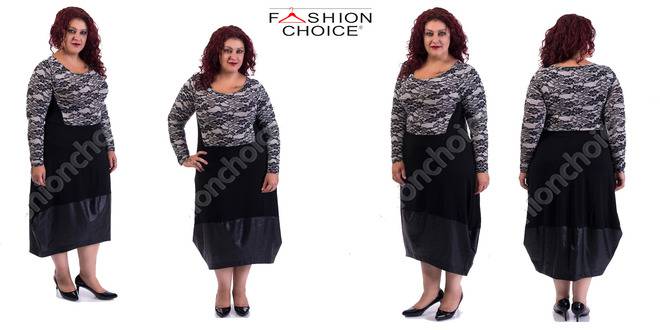 Изискана макси рокля в черно с пришити платки на цветя