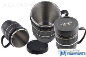 Термо чаша обектив Canon с дръжка – оригинална чаша във форма на обектив