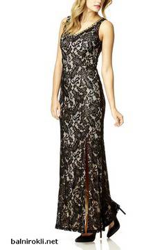 Дантелена Коктейлна Дълга Черна Рокля с Цепка