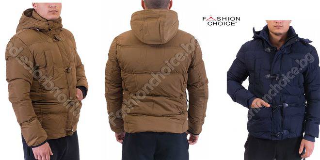 Мъжко яке с качулка и ефектни копчета от еко кожа за акцент