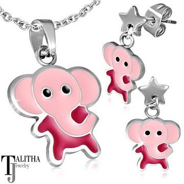 Комплект детски бижута колие и обеци „Слончета“