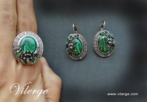 Нова колекция бижута с естествен камък малахит гривни Коледа подарък