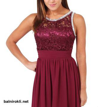 Бална Дълга Тъмночервена Рокля Шифон Декорация