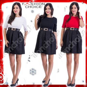 Великолепна дамска рокля от два цвята с имитация на коланче