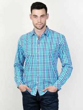 Спортно – елегантна мъжка риза в синьо и бяло