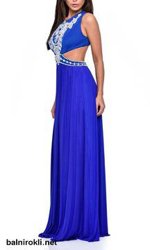 Дълга Официална Синя Рокля Изрязана