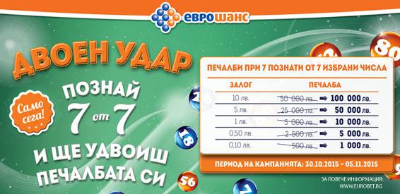 Двоен удар в ЕВРОШАНС за трети път! Познай 7 от 7 числа и спечели двойно!