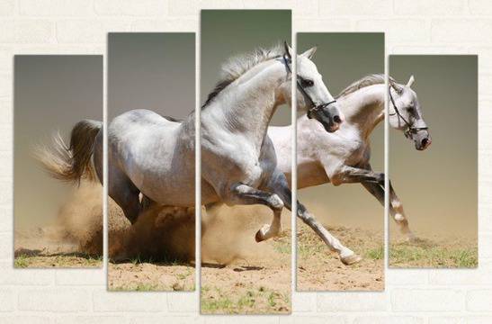Декоративно пано за стена с препускащи бели коне – VH-650