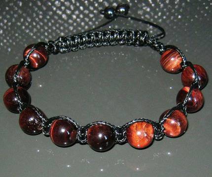 Мъжка гривна Шамбала от естествени камъни Тигрово око DM-371