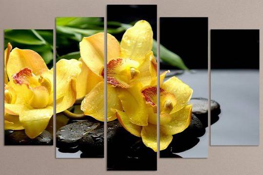 Декоративно пано за стена с жълта орхидея и Дзен камъни – VH-572