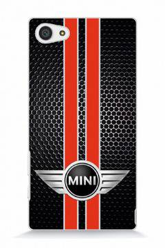 Заден предпазен капак за Sony Xperia Z5 Compact Mini Cooper лого черна решетка с червени ленти