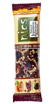 Здравословно безглутеново десертно блокче NICS с какаови зърна, бадем и касис – Био магазин Bio Drink