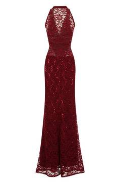 Дантелена Дълга Официална Рокля Тъмночервен Цвят