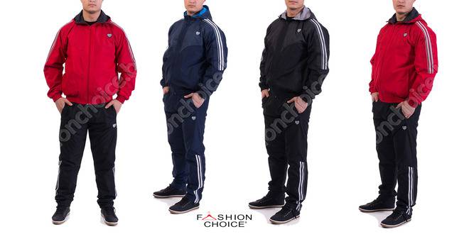 Мъжки спортен екип с цветни кантове в три цвята