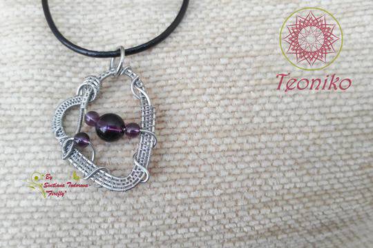 Ръчно изработено стоманено колие Сърце с аметисти