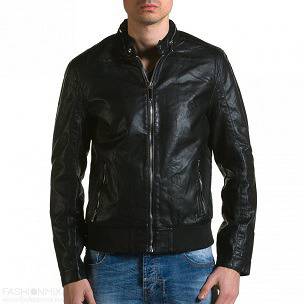 Мъжко черно кожено яке с копчета на яката X-Feel