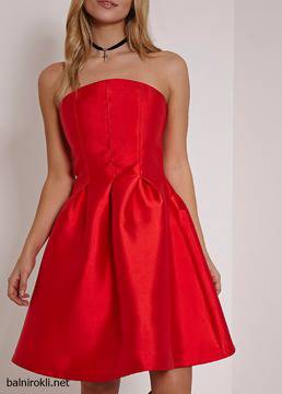 Бална Къса Червена Рокличка Сатен