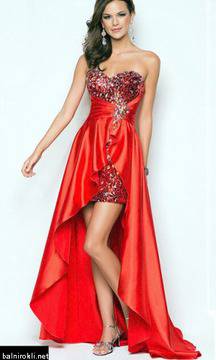 Асиметрична Бална Официална Червена Рокля Пайети