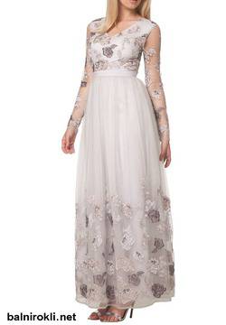 Бална Дълга Елегантна Рокля Сив Цвят