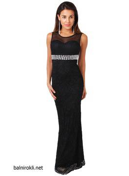 Дантелена Дълга Черна Рокля Диаманти