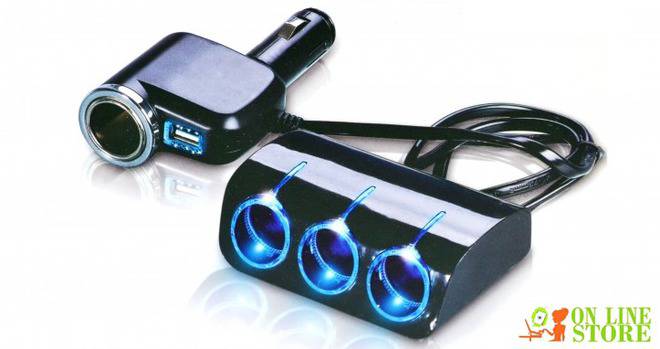 Мощен 120W разклонител за гнездо на автозапалка X4 и USB слот – OLESSON 1528