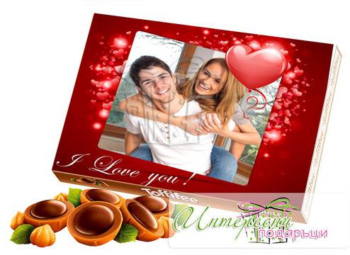 Кутия бонбони със снимка – I love you