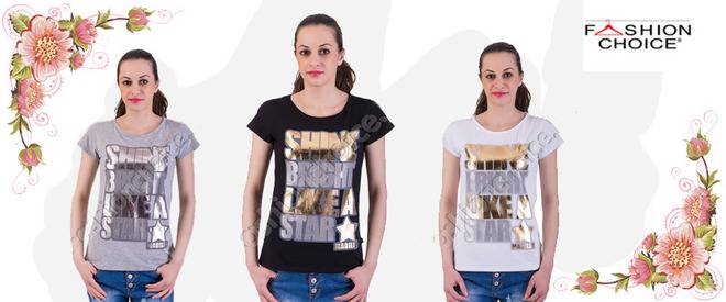 Удобна дамска блузка с къс ръкав и надписи в три цвята