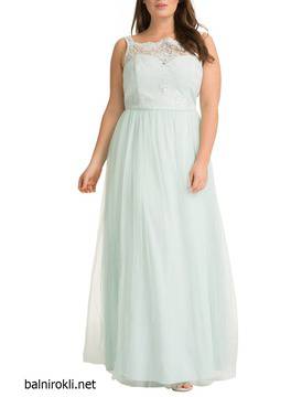 Дълга Официална Рокля Дантела и Тюл Мента Макси Размери