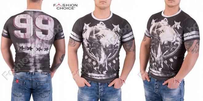 Ефектен модел мъжка тениска с обло деколте и щампи