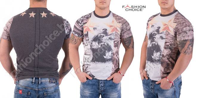 Мъжка тениска в черно с обло деколте и малка щампа на скелет